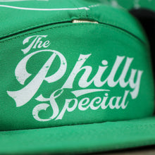 Load image into Gallery viewer, The Philly Special Wordmark on the Philly Special Championship Game All Over Print Five Panel Strapback Hat | Green Strapback
