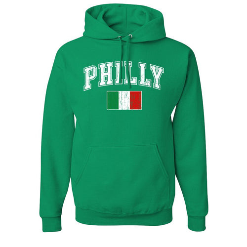 Philly Italian Flag Pullover Hoodie | Philly Italian Flag Kelly Green Pull Over Hoodie the front of this hoodie has the philly italian flag on the front