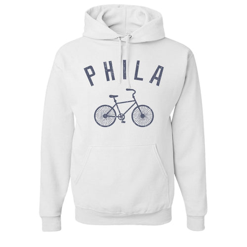 Phila Bicycle Pullover Hoodie | Philly Bicycle White Pull Over Hoodie the front of this hoodie has the Phila bike design