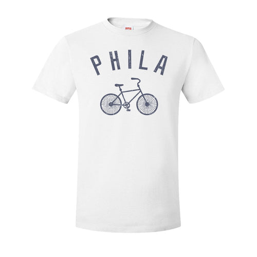 Phila Bicycle T-Shirt | Philly Bicycle White T-Shirt the front of this shirt has the phila buke design