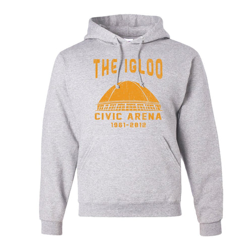 Civic Arena Pullover Hoodie | The Igloo Civic Arena Ash Pull Over Hoodie the front of this hoodie has the igloo stadium on it