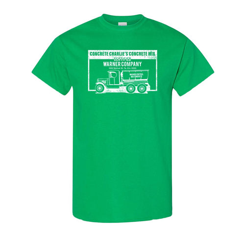 Concrete Charlie's T-Shirt | Chuck Bednarik's Concrete Mix Kelly Green T-Shirt the front of this shirt has the concrete company