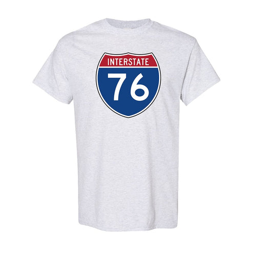 Interstate 76 T-Shirt | Interstate 76 Ash T-Shirt the front of this shirt has the interstate 76 sign