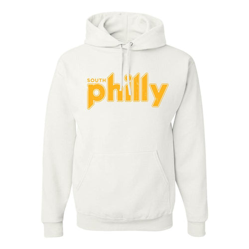 South Philly Vintage Pullover Hoodie | South Philadelphia Retro White Pull Over Hoodie the front of this hoodie has the south philly vintage logo
