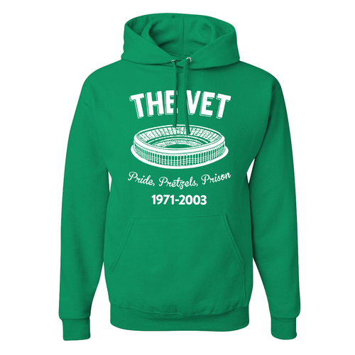 The Vet Pride, Pretzels, Prison Pullover Hoodie | Veterans Stadium Kelly Green Pullover Sweatshirt