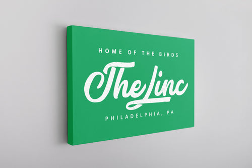 The Linc Home of the Birds Canvas | The Linc Home of the Birds Kelly Green Wall Canvas the front of this canvas says the linc home of the birds