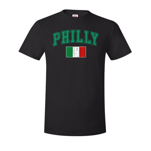 Philly Italian Flag T-Shirt | Philly Italian Flag Black T-Shirt the front of this shirt has the italian flag on the front