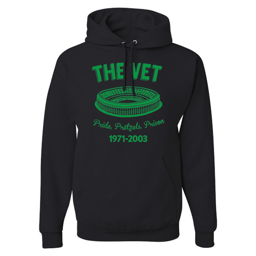 The Vet Pride, Pretzels, Prison Pullover Hoodie | Veterans Stadium Black Pullover Sweatshirt