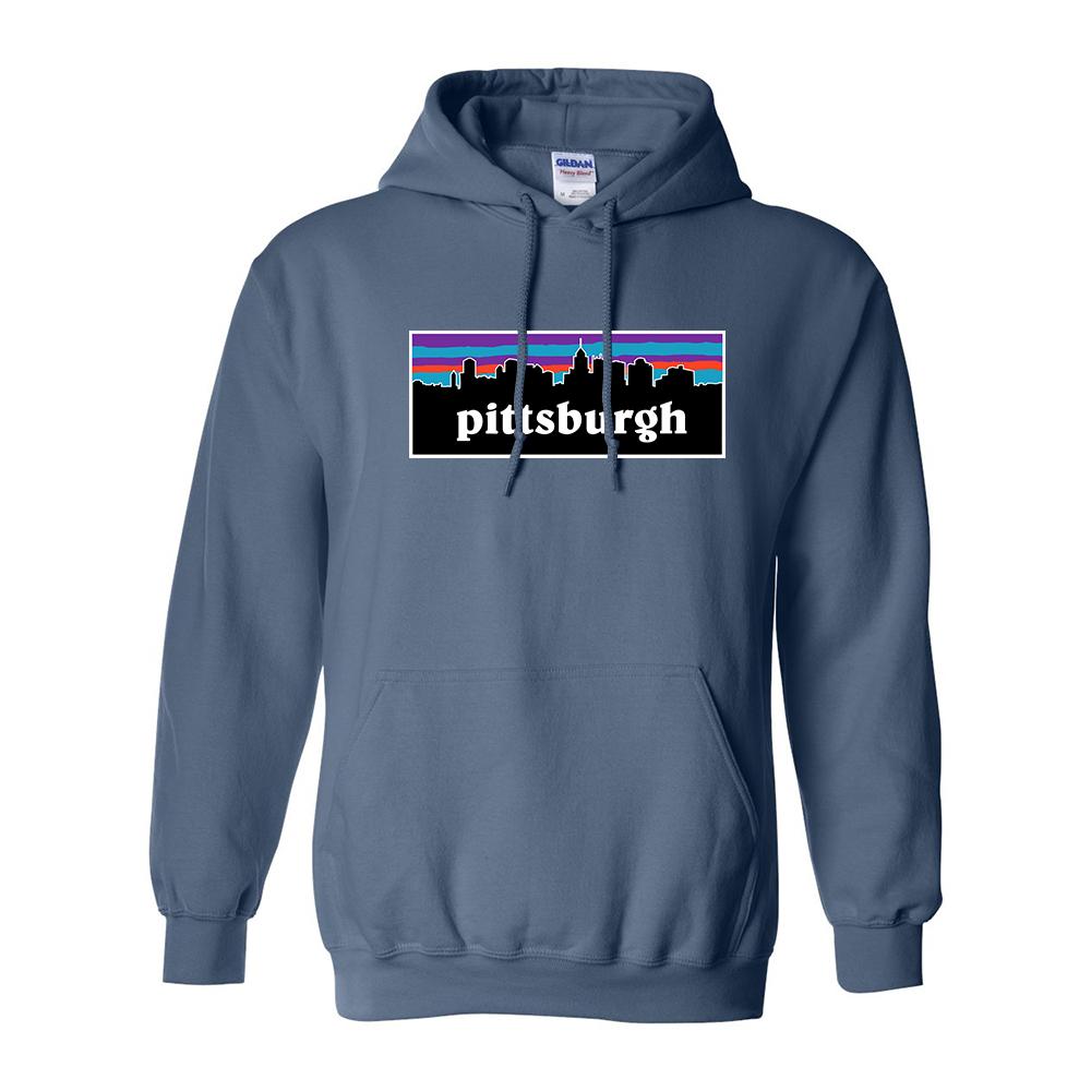 Pittsburghgonia Pullover Hoodie | Pittsburghgonia Indigo Blue Pull Over Hoodie the front of this hoodie has the pittsburghgonia design on it