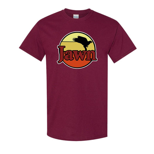 Jawn  T-Shirt | Jawn  Maroon Tee Shirt the front of this shirt has the jawn  logo