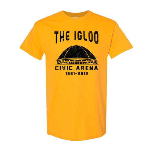 Civic Arena T-Shirt | The Igloo Civic Arena Gold T-Shirt the front of this shirt has the igloo stadium on it