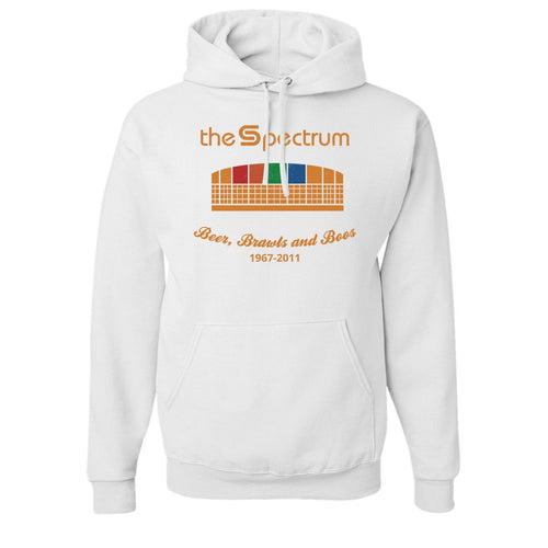 Spectrum Stadium Pullover Hoodie | The Spectrum Stadium White Pullover Hoodie the front of this hoodie has the spectrum stadium