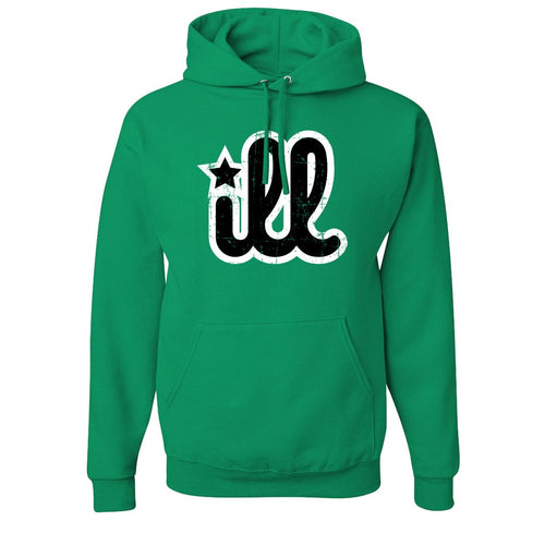 ILL Logo Pullover Hoodie | ILL Logo Kelly Green Pull Over Hoodie the front of this hoodie has the black and white ill design