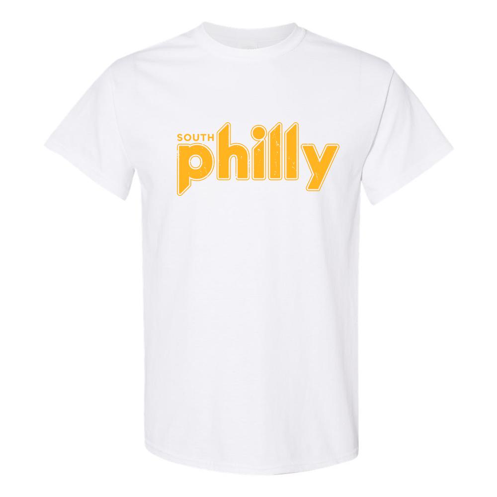 South Philly Vintage T-Shirt | South Philadelphia Retro White Tee Shirt the front of this shirt has the south philly logo on it