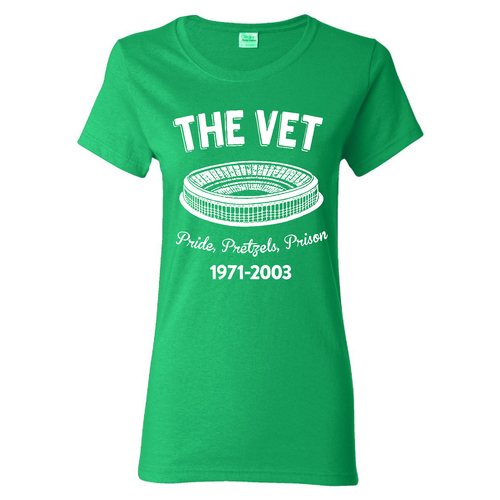 The Vet Pride, Pretzels, Prison Women'sT-Shirt | Veterans Stadium Kelly Green Women's Tee Shirt