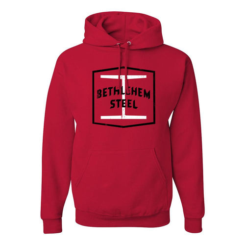 Bethlehem Steel Distressed Pullover Hoodie | Bethlehem Steel Red Pull Over Hoodie the front of this hoodie has the steel logo on it