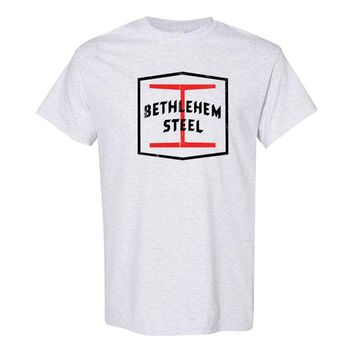 Bethlehem Steel Distressed T-Shirt | Bethlehem Steel Ash T-Shirt the front of this hoodie has the steel logo on it