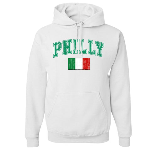 Philly Italian Flag Pullover Hoodie | Philly Italian Flag White Pull Over Hoodie the front of this hoodie has the philly italian flag design on it
