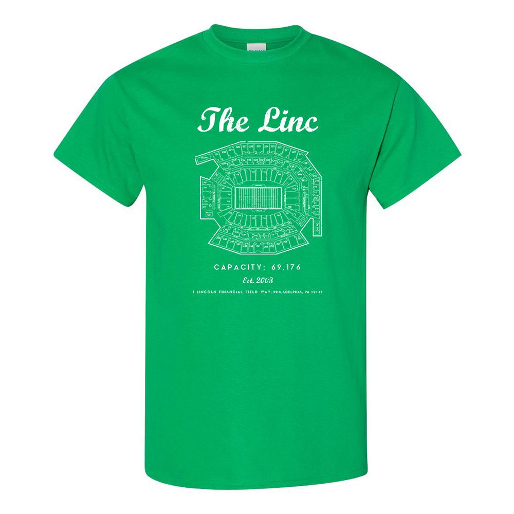The Linc Seating Chart T-Shirt | The Linc Seat Map Kelly Green T-Shirt the front of this shirt has the linc seating chart