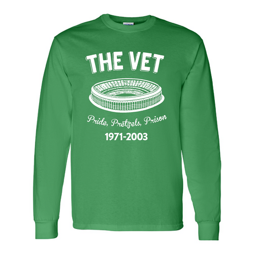The Vet Pride, Pretzels, Prison Long Sleeve T-Shirt | Veterans Stadium Kelly Green Longsleeve Tee Shirt