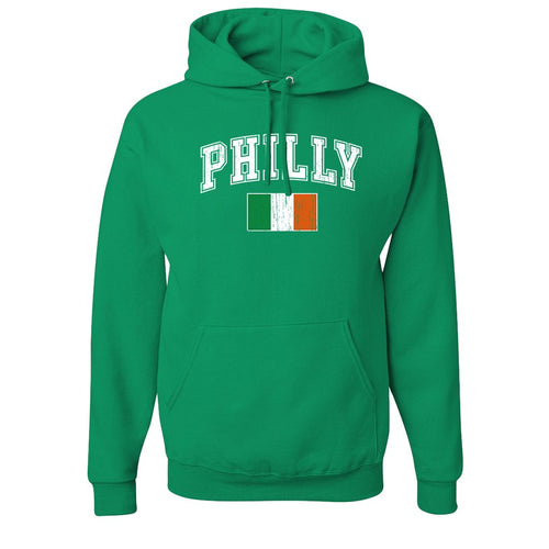 Philly Irish Flag Pullover Hoodie | Philly Irish Flag Kelly Green Pull Over Hoodie the front of this hoodie has the irish flag