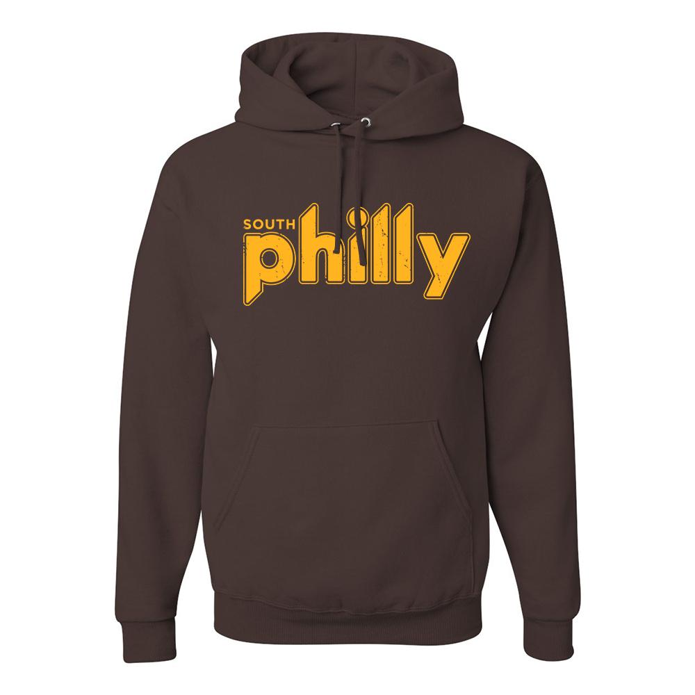 South Philly Vintage Pullover Hoodie | South Philadelphia Retro Brown Pull Over Hoodie the front of this hoodie has the south philly logo on it
