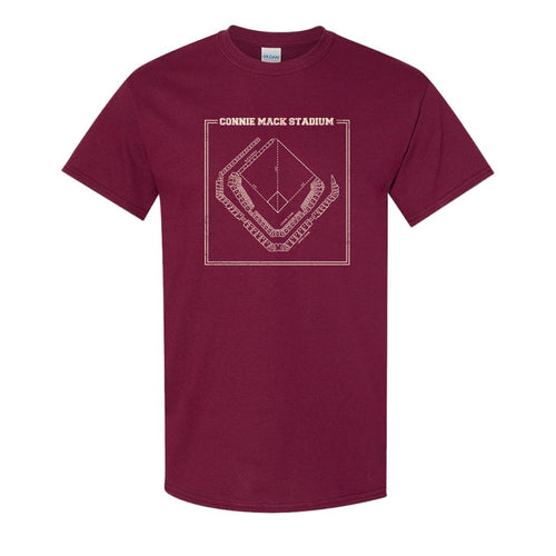 Connie Mack T-Shirt | Connie Mack Stadium Maroon Tee Shirt