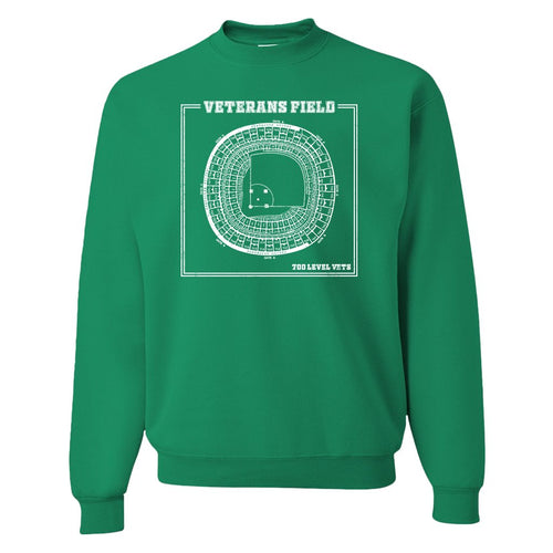 The Vet Seating Chart Crewneck Sweatshirt | Veterans Stadium Seating Chart Kelly green Crew Neck Sweatshirt