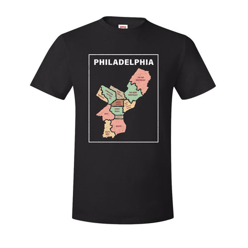 Philly Map T-Shirt | Philadelphia City Map Black Tee Shirt
