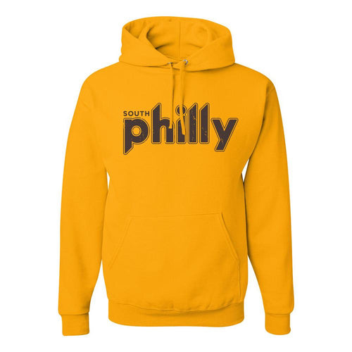 South Philly Vintage Pullover Hoodie | South Philadelphia Retro Gold Pull Over Hoodie the front of this hoodie has the south philly vintage logo
